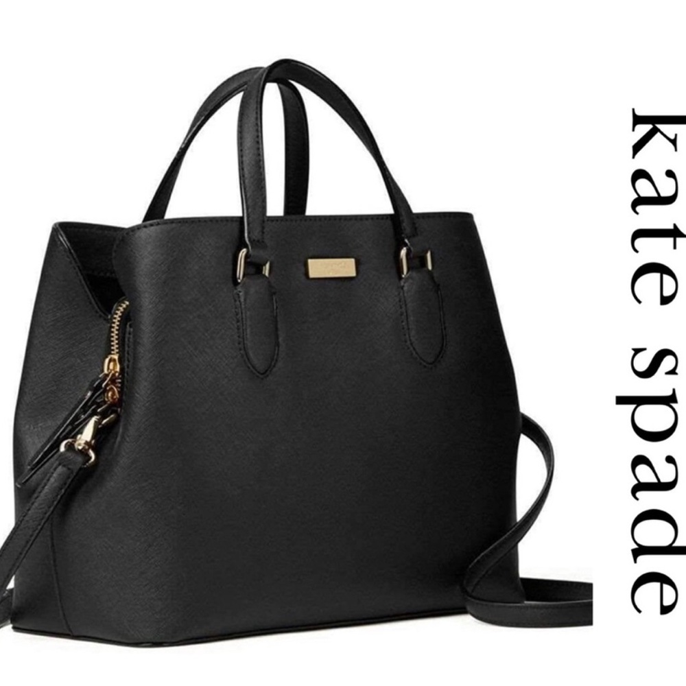 Kate Spade ♠️ NY Evangelie Laurel Way Black Gold Saffiano Leather Handbag NWOT